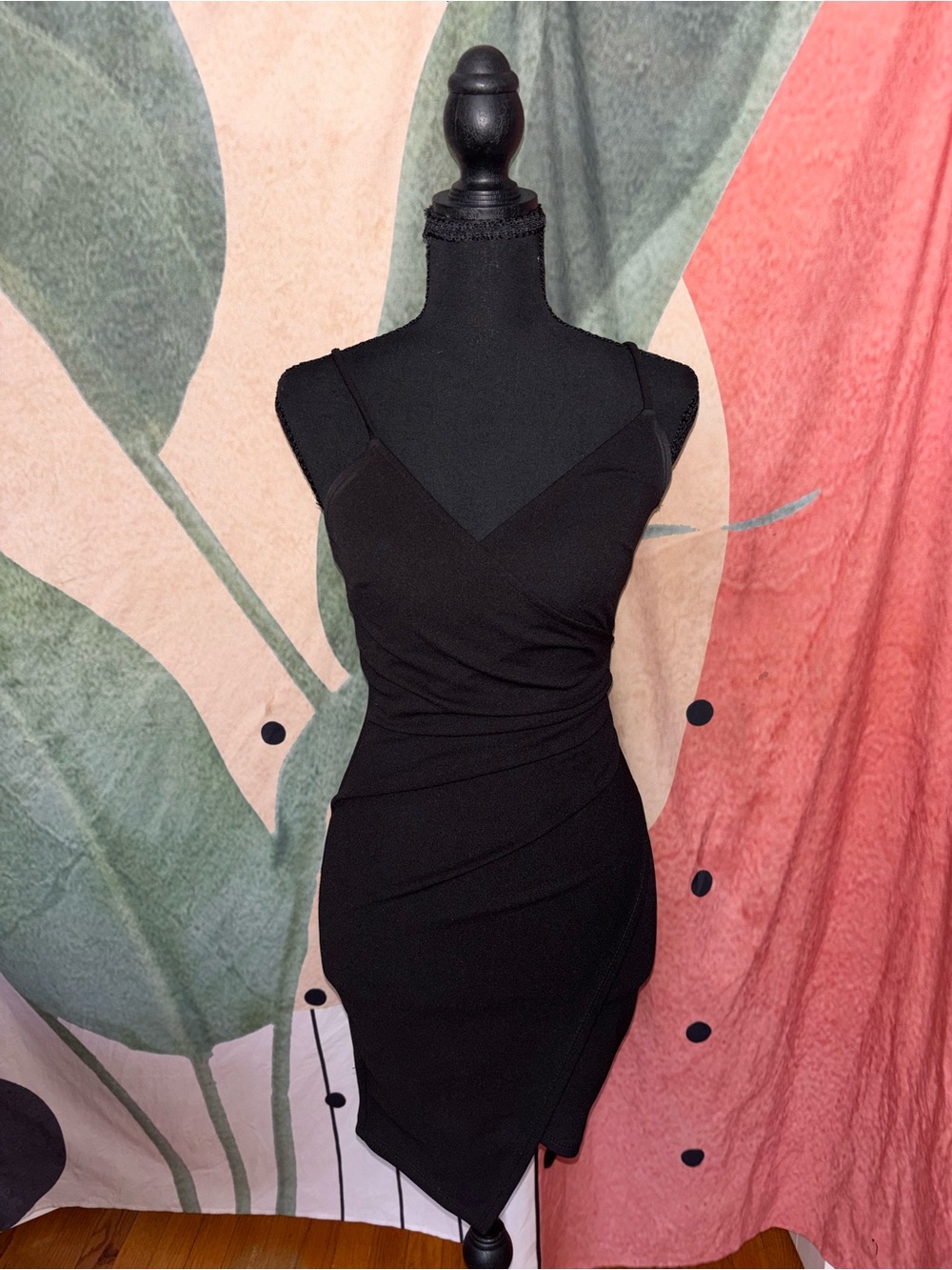 Classic Black Sleeveless Wrap-Style Bodycon Dress
